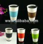 ceramic single wall porcelain cup with silicone sleeve and plast